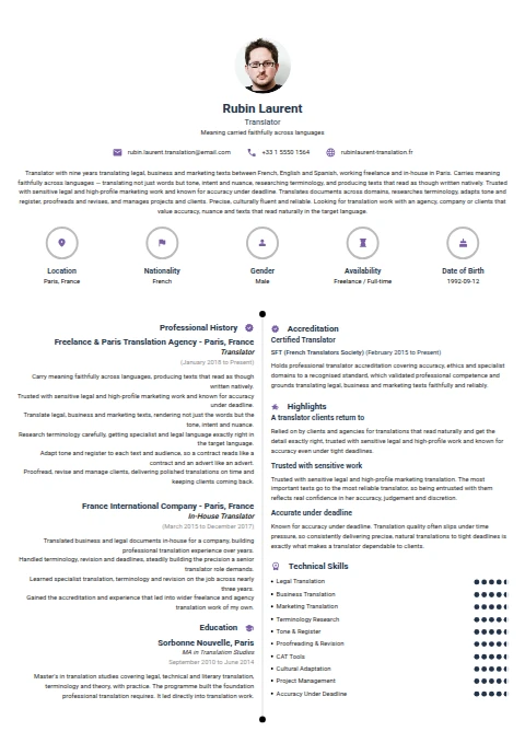 Translator resume example