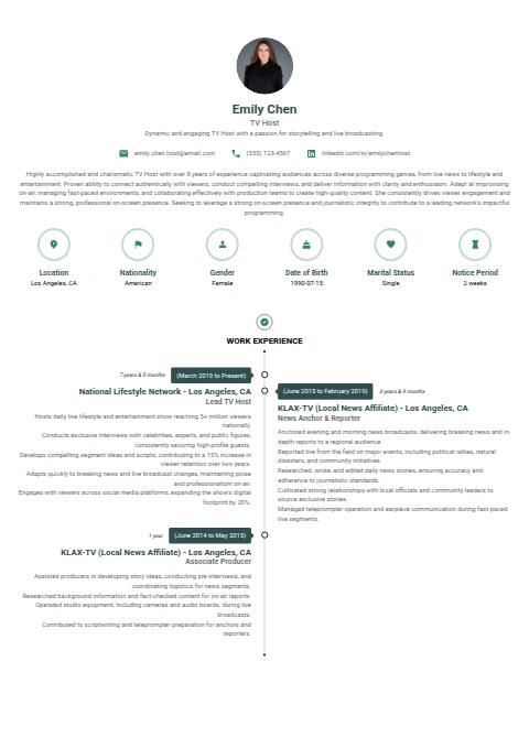 TV Host resume example