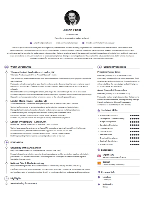 TV Producer resume example