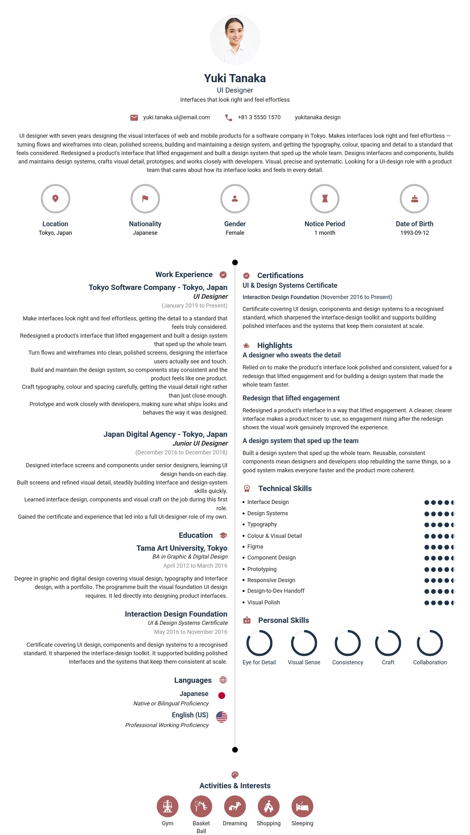 Ui Designer resume example — a professionally formatted Art/Creative/Design CV sample