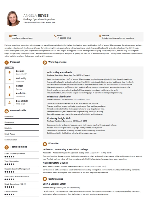 UPS Supervisor resume example