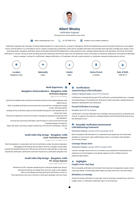 Verification Engineer resume example