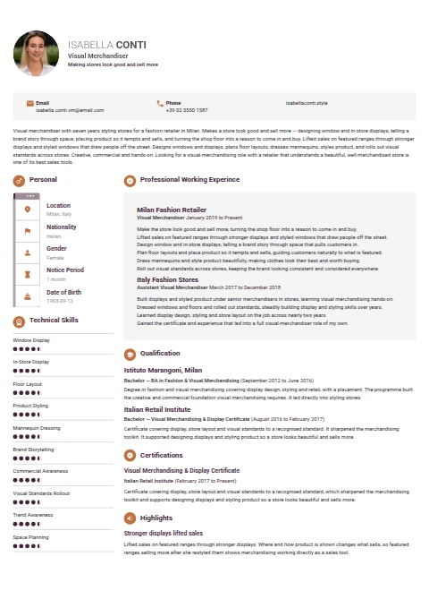 Visual Merchandiser resume example