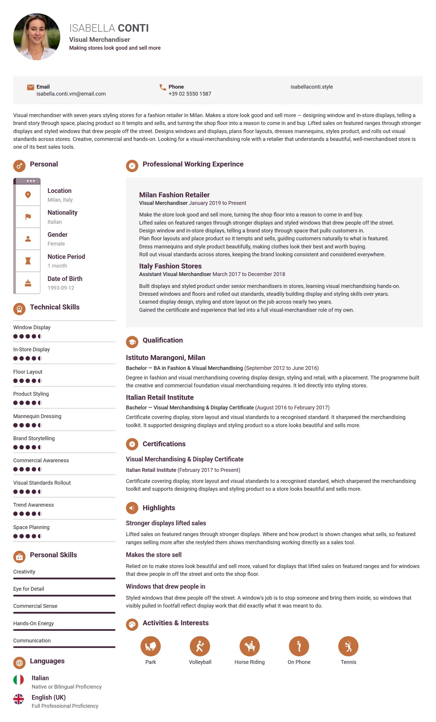 Visual Merchandiser resume example — a professionally formatted Logistics/Supply Chain CV sample