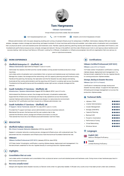 Vmware Administrator resume example