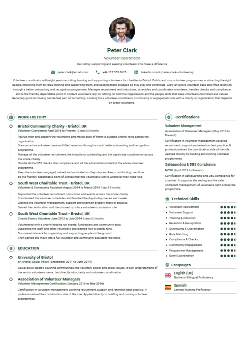 Volunteer Coordinator resume example