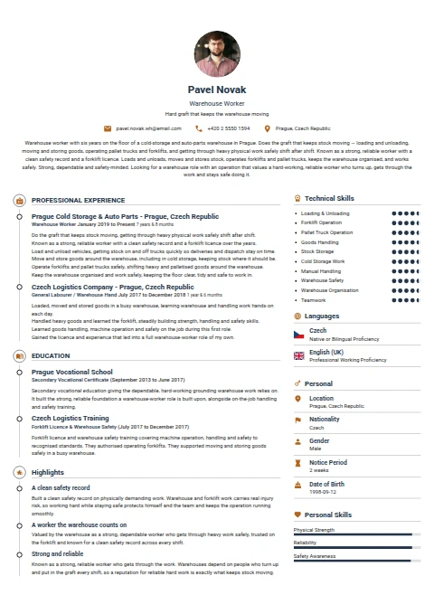 Warehouse Worker resume example