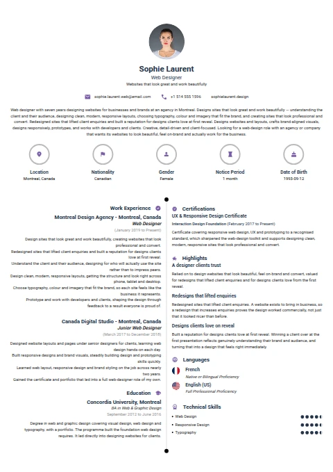 Web Designer resume example
