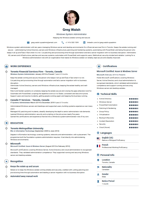 Windows System Administrator resume example