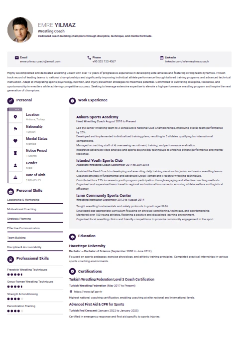 Wrestling Coach resume example