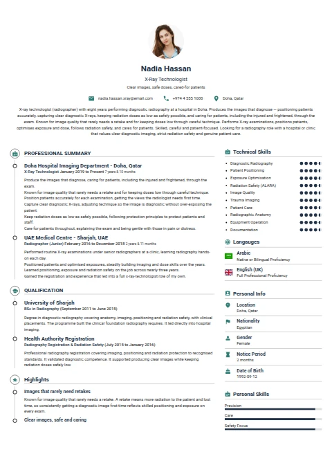 X RAY Technologist resume example