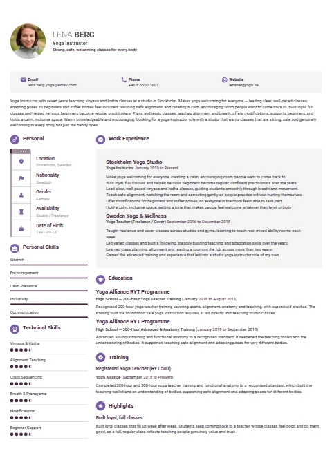 Yoga Instructor resume example